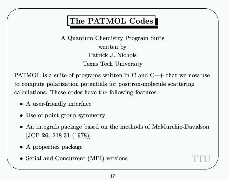 The PATMOL Codes -- Slide
17
